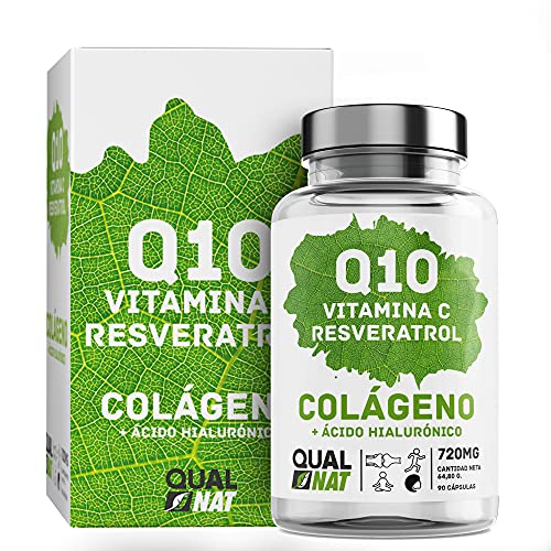 Colágeno marino hidrolizado 90 Cápsulas| Coencima Q10, Vitamina C,Resveratrol | Colágeno Marino Para una Piel Radiante y Buen Funcionamiento de Huesos y Articulaciones| QUALNAT