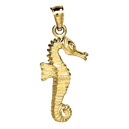 Colgante de oro de 10 quilates con diseño de caballo de mar unisex, 27,1 mm de altura x 11,3 mm de ancho, oro de 9 quilates