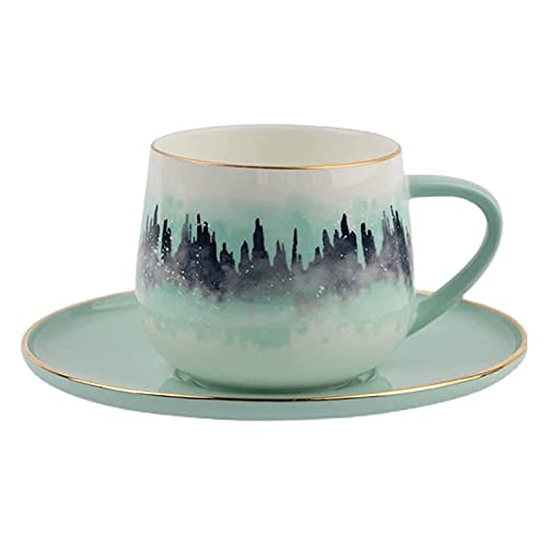 COLiJOL Taza de Bebida Cerámica Tienda de Té de Cerámica China Taza de Café de Café Y Platillo Set de 5,1 Onzas Arte Del Vintage Conjunto de Tazas de Café (Color: Rosa)/Azul