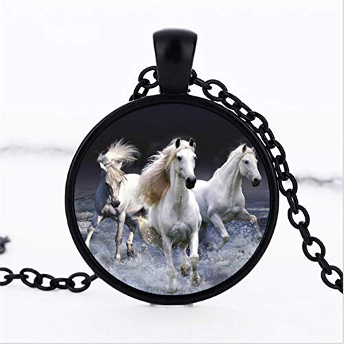 Collar de cristal blanco del cabujón de la foto del caballo del vintage del arte del caballo colgante de cristal de la joyería del