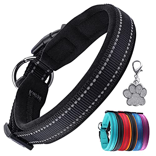 Collar de Perro Suave Acolchado Neopreno Ajustable Collares Reflectantes para Mascotas para Perros PequeñOs Medianos Grandes - Negro -M