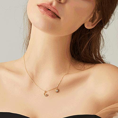 Collares Collar Colgante de la Estrella y la Luna para la aleación Mujeres, Collar de circón Brillante, Regalo del día de San Valentín, Regalo del día de la Madre, Regalo gargan