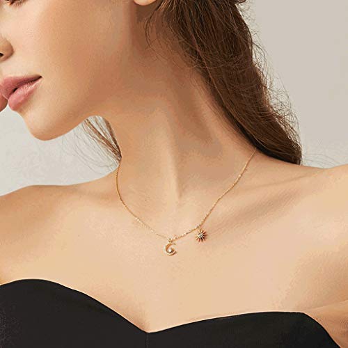 Collares Collar Colgante de la Estrella y la Luna para la aleación Mujeres, Collar de circón Brillante, Regalo del día de San Valentín, Regalo del día de la Madre, Regalo gargan