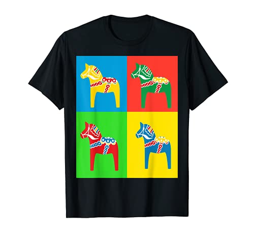 Colorido Sueco Dala Caballos Dalecarlian Caballos Cuadrados Camiseta