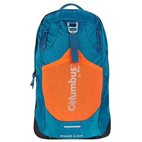 COLUMBUS Mochila Biker 8 Air para Ciclismo BTT o Senderismo. Mochila Ligera y Transpirable con Sistema para Máxima Ventilación. Compartimento para Bolsa de Hidratación Color Azul y Naranja.