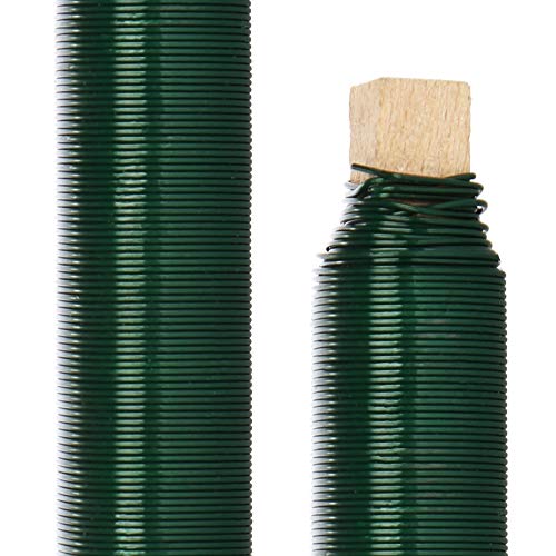 com-four® Juego de 3 alambres para Envolver Flores - Alambre para Atar en Verde Enrollado en un Palo de Madera - Espesor 0,65 mm, 180 g