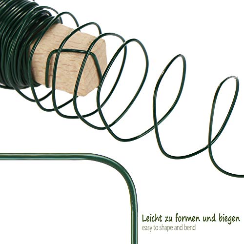 com-four® Juego de 3 alambres para Envolver Flores - Alambre para Atar en Verde Enrollado en un Palo de Madera - Espesor 0,65 mm, 180 g