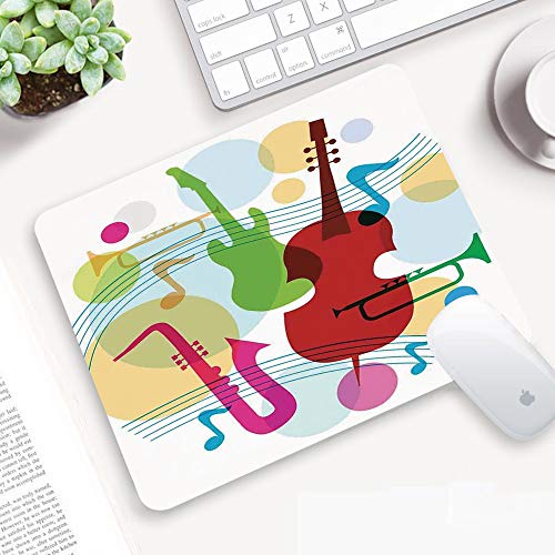 Comfortable Mouse Pad 320x250 mm,Jazz Music Decor, plantilla de música colorida con equi,Gaming Matte superficie lisa para ratón de goma antideslizantes con Designs para gamer y Office trabajo32x25 cm