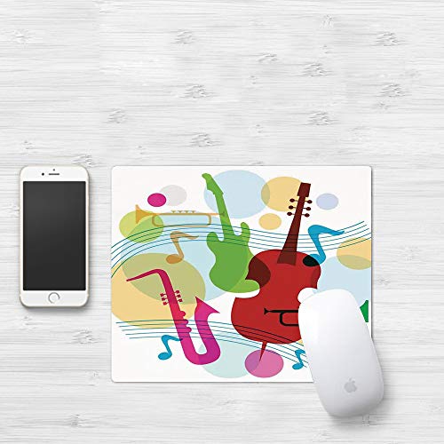 Comfortable Mouse Pad 320x250 mm,Jazz Music Decor, plantilla de música colorida con equi,Gaming Matte superficie lisa para ratón de goma antideslizantes con Designs para gamer y Office trabajo32x25 cm