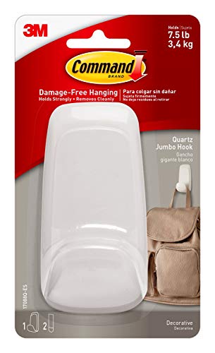 Command 17088Q-ES Jumbo Hook Quartz - Colgador grande con 2 tiras adhesivas, gris, 17088Q-ES