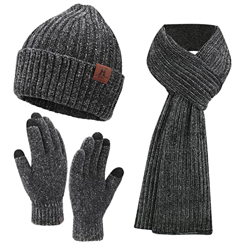 Cómoda tienda de invierno, gorro, bufanda y guantes en juego de 3 gris oscuro Talla única