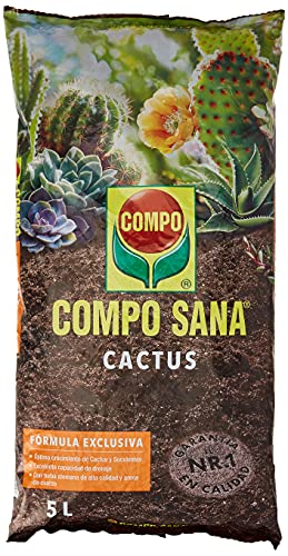 Compo Sana Substrato para Cactus y suculentas con 8 semanas de abono para Todas Las Especies de Cactus y suculentas, Substrato de Cultivo, 5 L, 37x23x5.5 cm, 1122106011