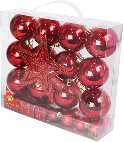 Conjunto 28 Bolas de Navidad mas 1 Estrella Grande,Adornos de Navidad para Arbol,Decoracion Arbol Navidad,Bolas Arbol Navidad Colgantes de Navidad (rojo-29pcs)