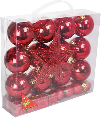 Conjunto 28 Bolas de Navidad mas 1 Estrella Grande,Adornos de Navidad para Arbol,Decoracion Arbol Navidad,Bolas Arbol Navidad Colgantes de Navidad (rojo-29pcs)