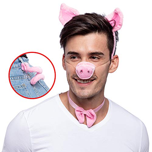 Conjunto de accesorios de disfraz de animal rosa con nariz de cerdo, orejas, pajarita y cola para fiesta de Halloween, vestido temático de granja, juego de rol en el aula.