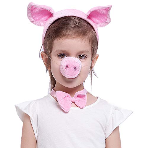 Conjunto de accesorios de disfraz de animal rosa con nariz de cerdo, orejas, pajarita y cola para fiesta de Halloween, vestido temático de granja, juego de rol en el aula.