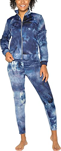 Conjunto de Chandal Mujer cálido Tie Dye 2 Piezas para Otoño Invierno Sudadera de Manga Larga y Yoga Leggings de Cintura Alta, Azul S-M