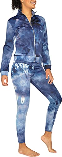 Conjunto de Chandal Mujer cálido Tie Dye 2 Piezas para Otoño Invierno Sudadera de Manga Larga y Yoga Leggings de Cintura Alta, Azul S-M