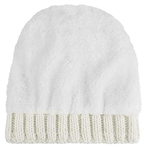 Conjunto de gorro y bufanda de punto, forro polar de invierno, forro de lana Beanie Hat, calentadores de cuello para mujeres (Blanco)