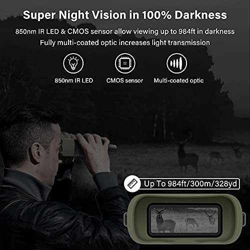 COOLIFE Binocular de visión Nocturna Digital para Caza, Alcance de visión Nocturna por Infrarrojos de 984 pies y Video HD Image 960P, LCD TFT de 2.31" con Tarjeta de 32GB