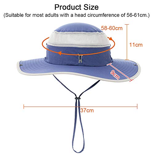 Cooltto Sombrero para el Sol Anti-UV UPF 50+ Sombrero de Pesca para Pesca al Aire Libre Gorra de 10cm de ala Ancha Transpirable Secado rápido para Acampar Senderismo Ciclismo-Azul Oscuro