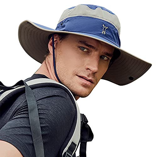 Cooltto Sombrero para el Sol Anti-UV UPF 50+ Sombrero de Pesca para Pesca al Aire Libre Gorra de 10cm de ala Ancha Transpirable Secado rápido para Acampar Senderismo Ciclismo-Azul Oscuro