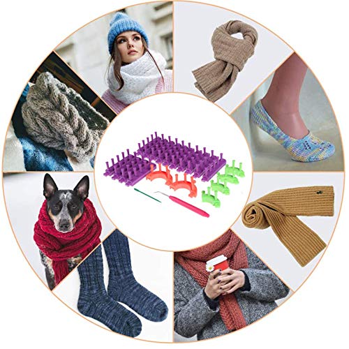 Coopay - Kit de punto para tejer, de plástico flexible, ajustable con ganchos de tejer, incluye un telón cuadrado y redondo para tejer sombreros, bufandas, gorros