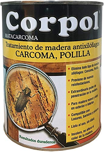 CORPOL - Protector Madera Mata Carcoma y Tratamiento Anti Polillas (Permetrina y Nafta Fracción Pesada) - 750 ml