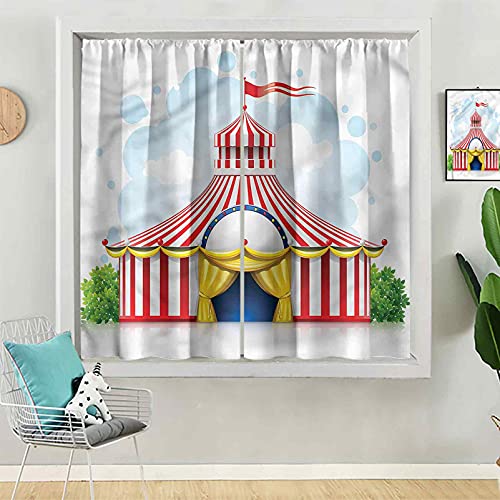 Cortinas de bloque para dormitorio circo, tienda de campaña a rayas con bandera W52 x L63 pulgadas cortinas de bolsillo para barra para sala de estar