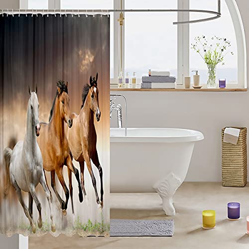Cortinas de ducha con diseño de caballo, color marrón, con estampado de caballo, estilo exótico con ganchos, 180 x 180 cm (ancho x largo)