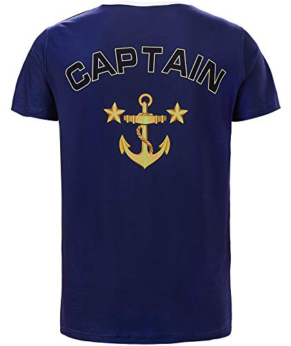 COSAVOROCK Hombre Camisetas de Capitán con Gorra (L, Navy Azul)