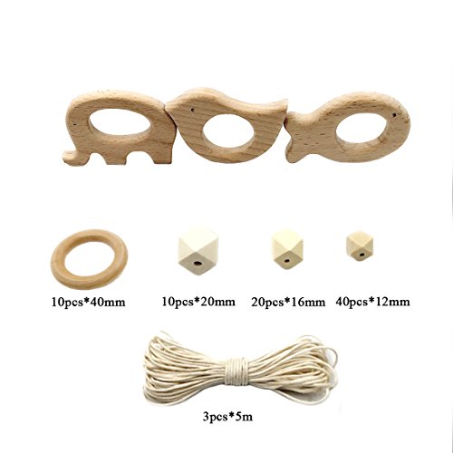 Coskiss Combinación de bricolaje joyería de enfermería del paquete de los granos redondos naturales ganchillo Blending bolas de madera geométricos de madera anillo de la libertad creativa (S501+S502)