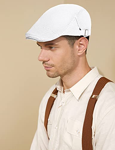 Coucoland Boina para hombre, de verano, con malla, transpirable, diseño de gorra, con visera, accesorio para uso diario Blanco Talla única