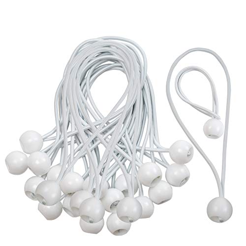 CoverUp! 25 Bolas Bungee - Cuerdas elásticas con Bola para una fijación óptima - tensores de Cuerda para Cualquier Uso - tensores Elasticos para Lonas y Tiendas (Blanco)