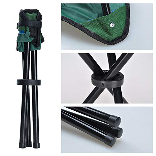 COVVY Taburete de trípode portátil plegable de lona de 3 patas para senderismo, camping, pesca, picnic, playa, barbacoa, viajes, asiento de jardín (verde)