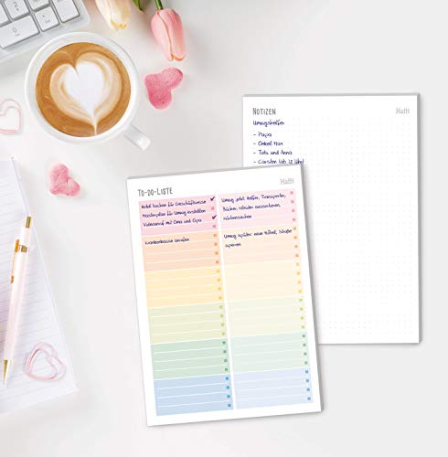 Cuaderno de listas de cosas por hacer A5 [arcoíris de Trendstuff by Häfft | 50 páginas, incluye bloc de notas en la parte posterior – climáticamente neutro y sostenible.