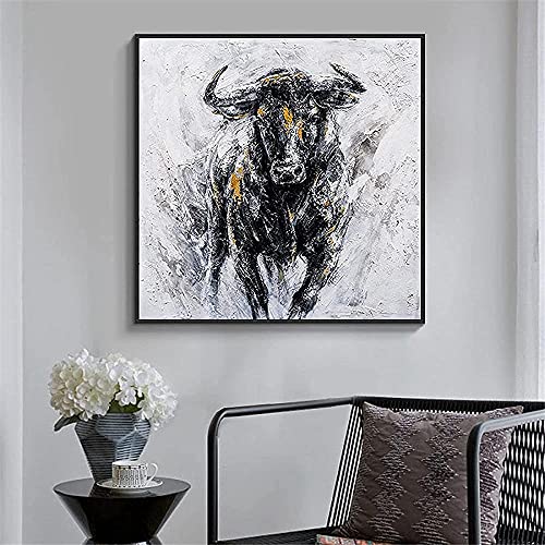 Cuadro de pared moderno con diseño de toro potente, impresión abstracta, lienzo nórdico, cuadro para decoración del hogar y la oficina (40 x 40 cm), sin marco