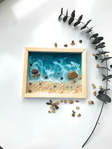 Cuadro en 3D mar y playa, pintura océano, Pintura realista, Pintura con arena y resina, Marina
