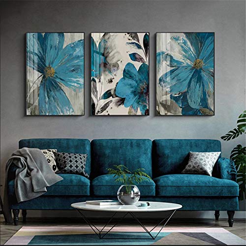 Cuadro en lienzo de flores azules Vintage, póster abstracto, vida floreciente, impresión botánica, cuadro artístico para pared, decoración para sala de estar