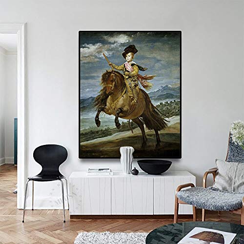 Cuadro en Lienzo Impresión Tejido no Tejido  -Prince Baltasar Carlos a Caballo -Diego Velazquez 64X80Cm Sin Marco, Replica Lienzo Arte Impresión en Lienzo Pintura de Pared