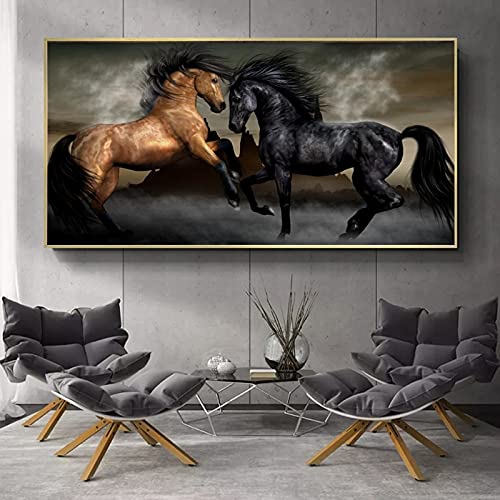 Cuadros Pintados A Mano Lienzo de tres caballos corriendo carteles artísticos de pared de animales para la decoración del hogar de la sala de estar pinturas impresas en lienzo de pared personalizadas