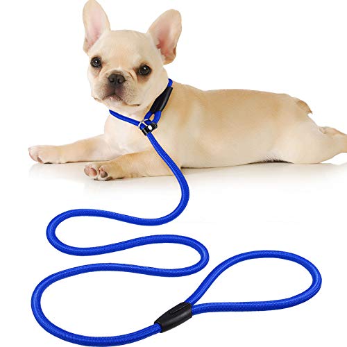 Cuerda de Correa Ajustable de Nylon de Plomo de Perro Correa de Entrenamiento de Mascotas Cuerda de Collar de antideslizantepara Caminar Entrenamiento Mascotas 1,5 m (Azul)