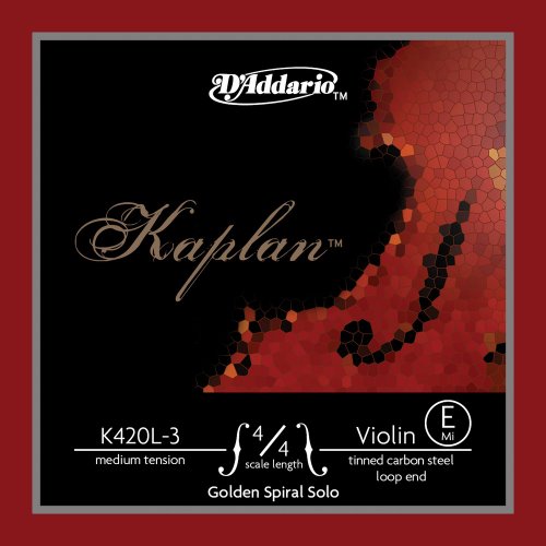 Cuerda individual Mi para violín con terminación de lazo Kaplan de D'Addario, serie Golden Spiral Solo, escala 4/4, tensión media.