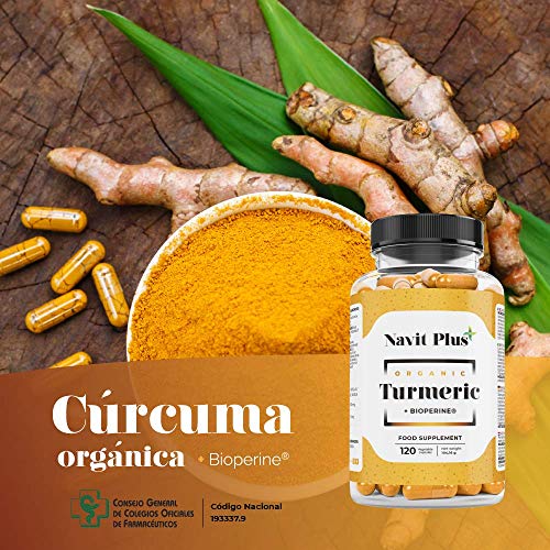 Cúrcuma en cápsulas con pimienta negra | CN Farmacia 193337.9 | Cúrcuma orgánica 1490 mg para articulaciones sanas, antioxidante y antiinflamatorio natural | 120 Cápsulas vegetales.
