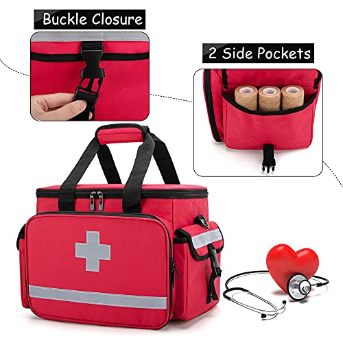 CURMIO Bolsa de Primeros Auxilios, Botiquín de Primeros Auxilios, Bolsa para Emergencias con Bandolera y 2 Divisores Desmontables y 2 Detachable Dividers, Bolsa Médico,Rojo, Sola Bolsa