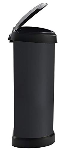 Curver One Touch 176455- Recipiente de plástic, 40 L, color negro con efecto metálico
