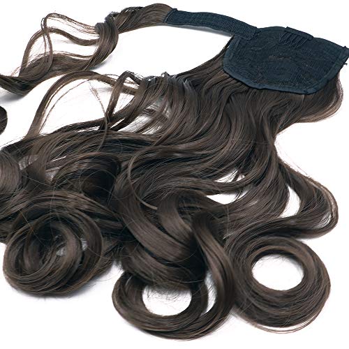 Cybelleza Coleta Postiza Extensiones de Coleta Clip Pelo Hair Extensiones Ponytail Wrap Around Hair Extension de Cabello Natual Rizadas Largo Cola, Castaño