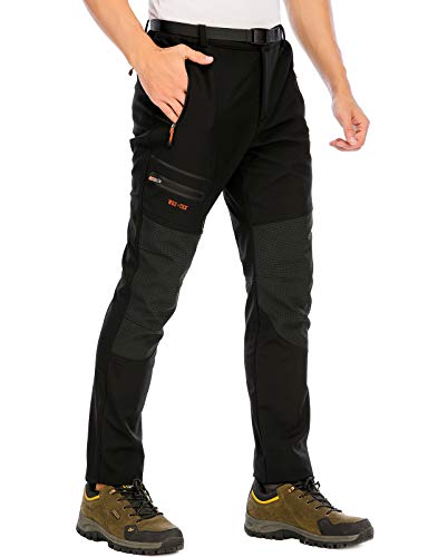 DAFENP Hombre Impermeable Pantalones Trekking Pantalones de Escalada Senderismo Alpinismo Invierno Polar Forrado Aire Libre KZ1662M-Black-XL