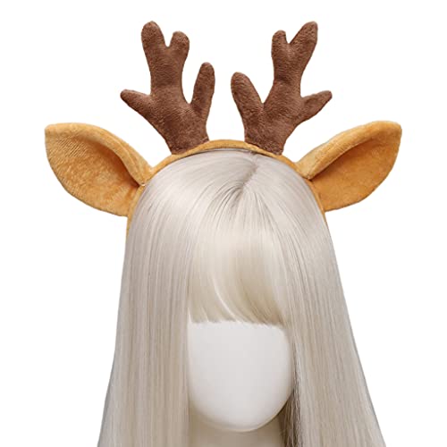 DAISHIAO Aro de pelo de cuerno de peluche con orejas de ciervo peludo, cuerno de ternera para el pelo de la cornamenta para la cabeza de Navidad