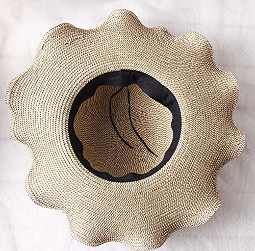Da.Wa Sombrero de Verano Floral Ondulado Sombrero de Paja Tejida Sombrero de Paja de Playa Regalo para Mujer